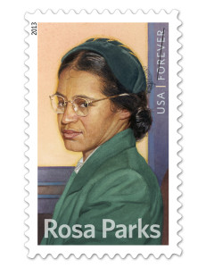 Rosa Parks "forever" stamp; image published by United States Postal Service at https://www.usps.com/stamp-collecting/assets/images/470404-01-main-695x900.jpg