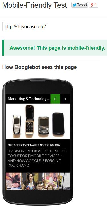 Google has determined that SteveCase.com is mobile-friendly.