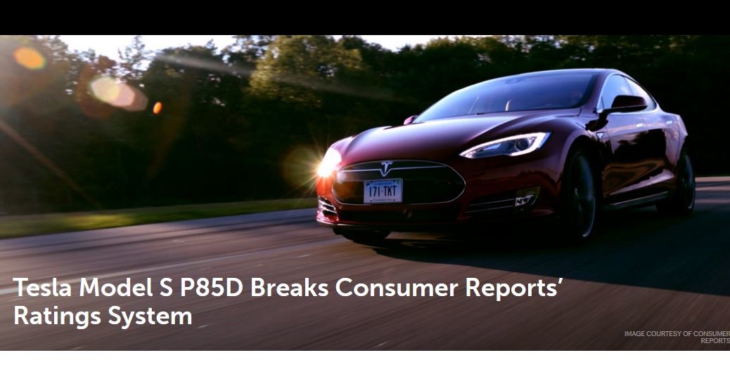 Tesla Model S P85D Breaks Consumer Reports Ratings System. Image courtesy of Consumer Reports.