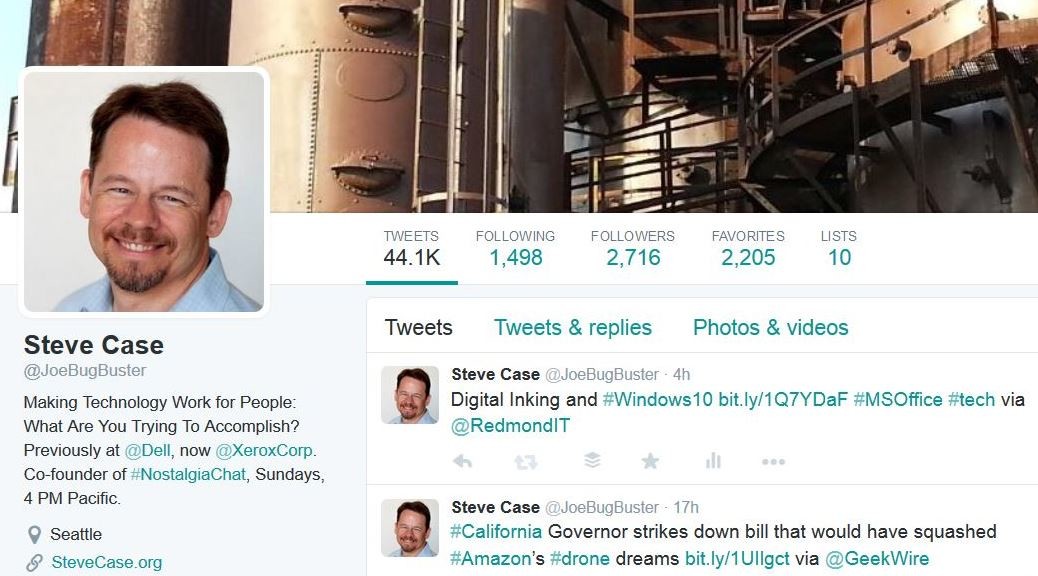 Twitter Profile for Steve Case / JoeBugBuster