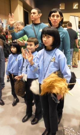 Vulcan Family show the Vulcan salute at Emerald City Comicon, held at the Washington State Convention Center in Seattle.